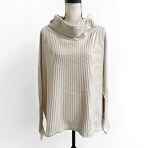 Free People Cream Waffle Knit Top